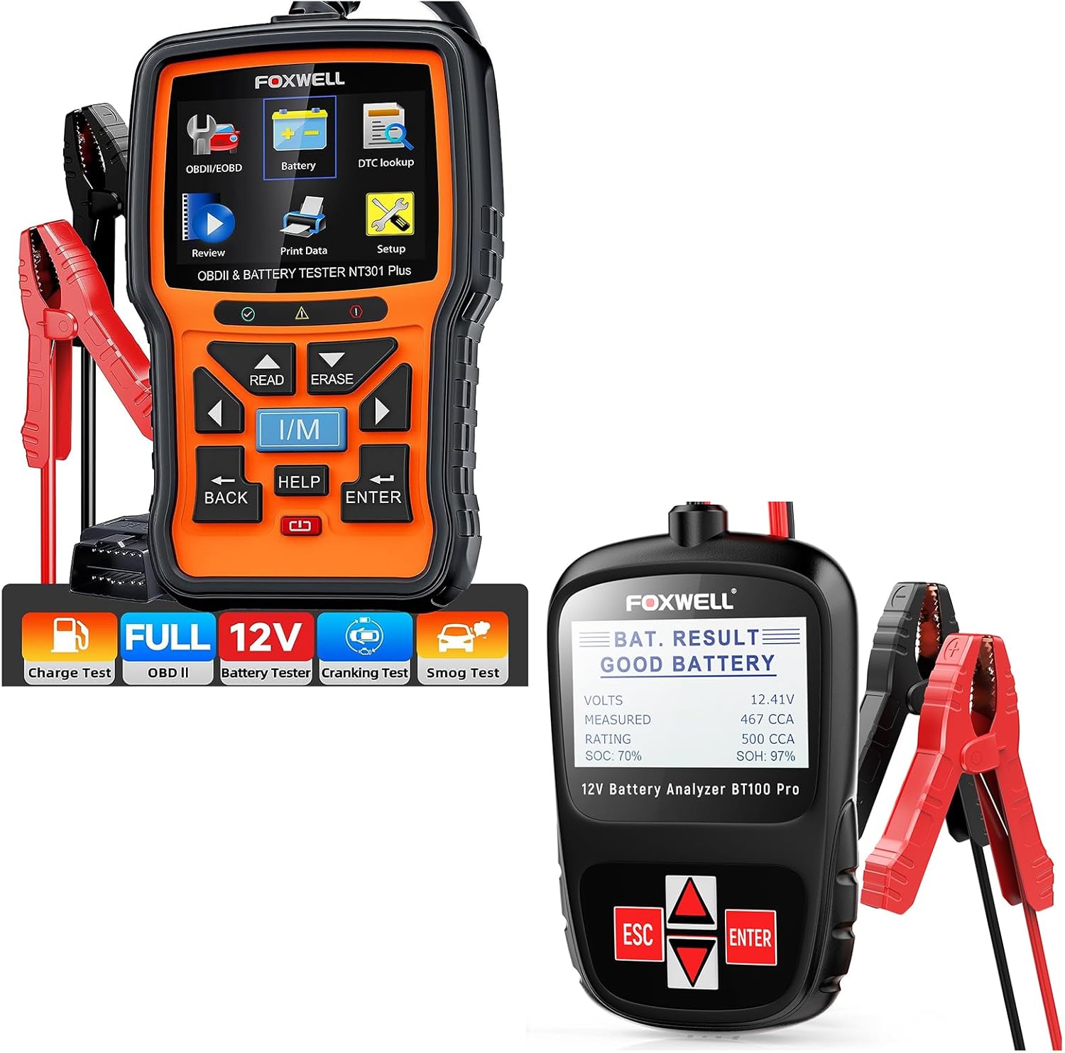 FOXWELL BT100 Pro Plus 2-in-1 OBD2 Scanner & Battery Tester
